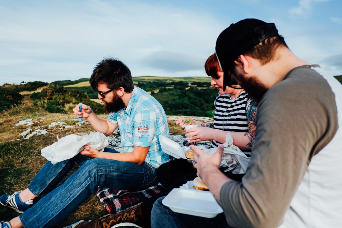 We ate fish and chips on top of a big hill