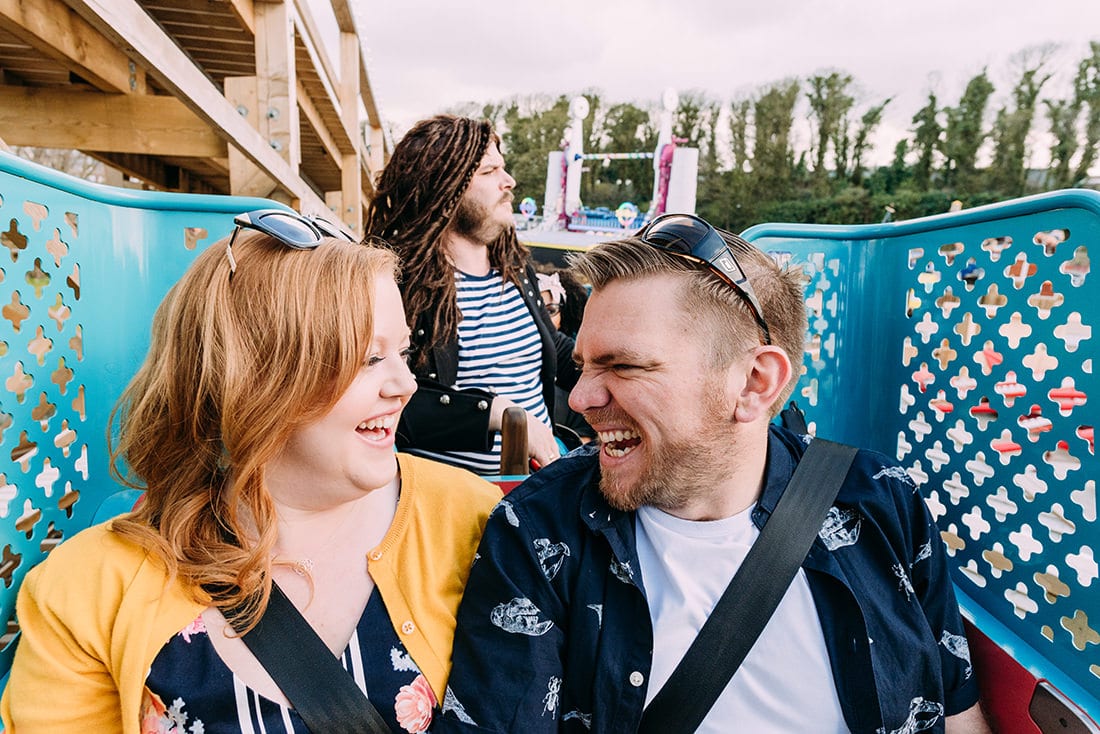bride and groom on the rollercoaster at dreamland margate kent