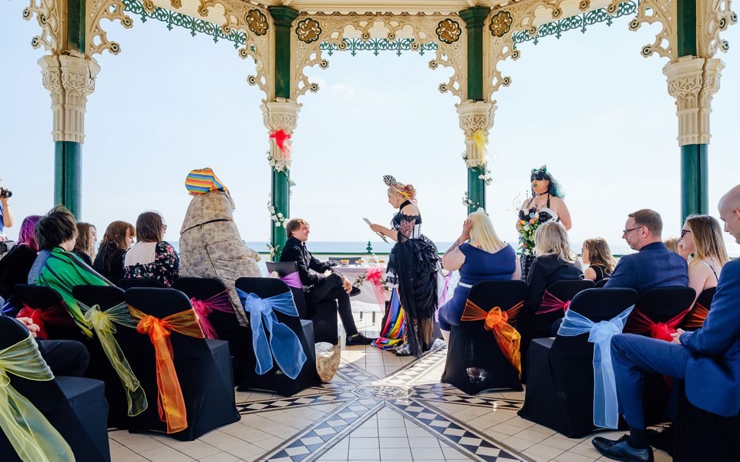 Rainbow goth Alice in Wonderland Tea Party Wedding Brighton