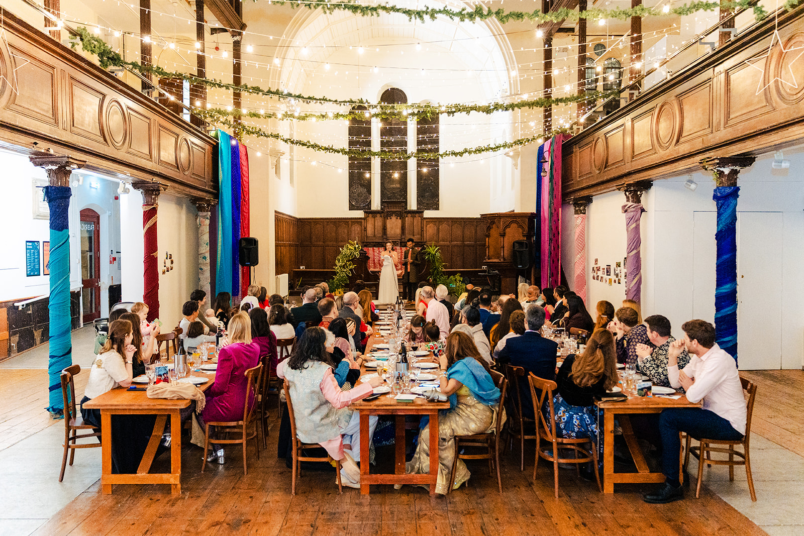 Wedding breakfast on long tables
