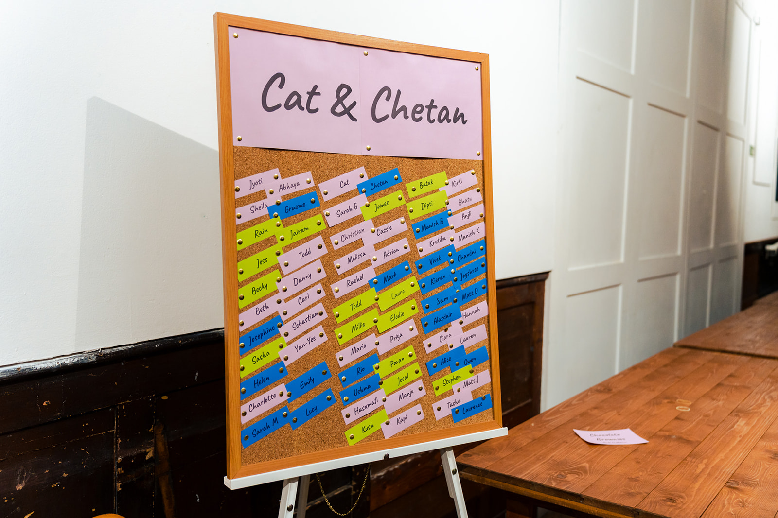 Cat and Chetan seating plan sign