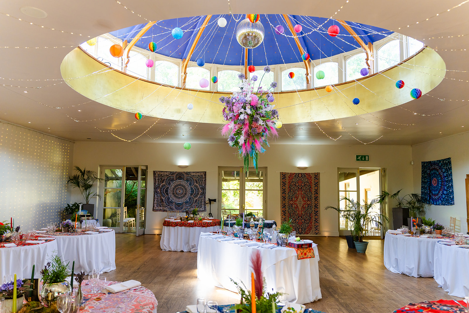 The domed dinner room at the Matara Centre set for the wedding breakfast
