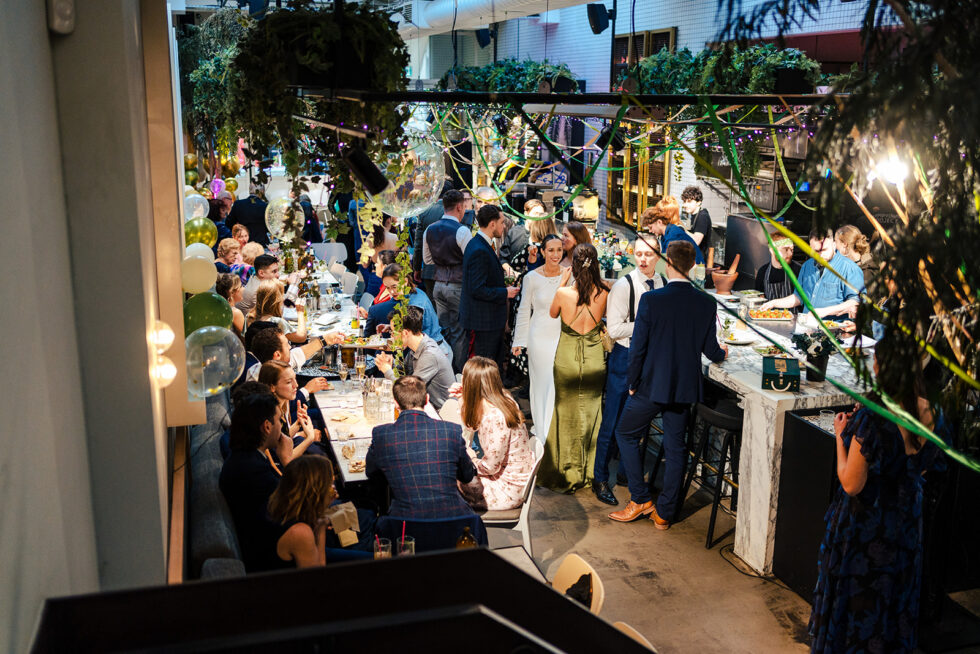 Sophie and Ed's wedding party at the Red Roaster